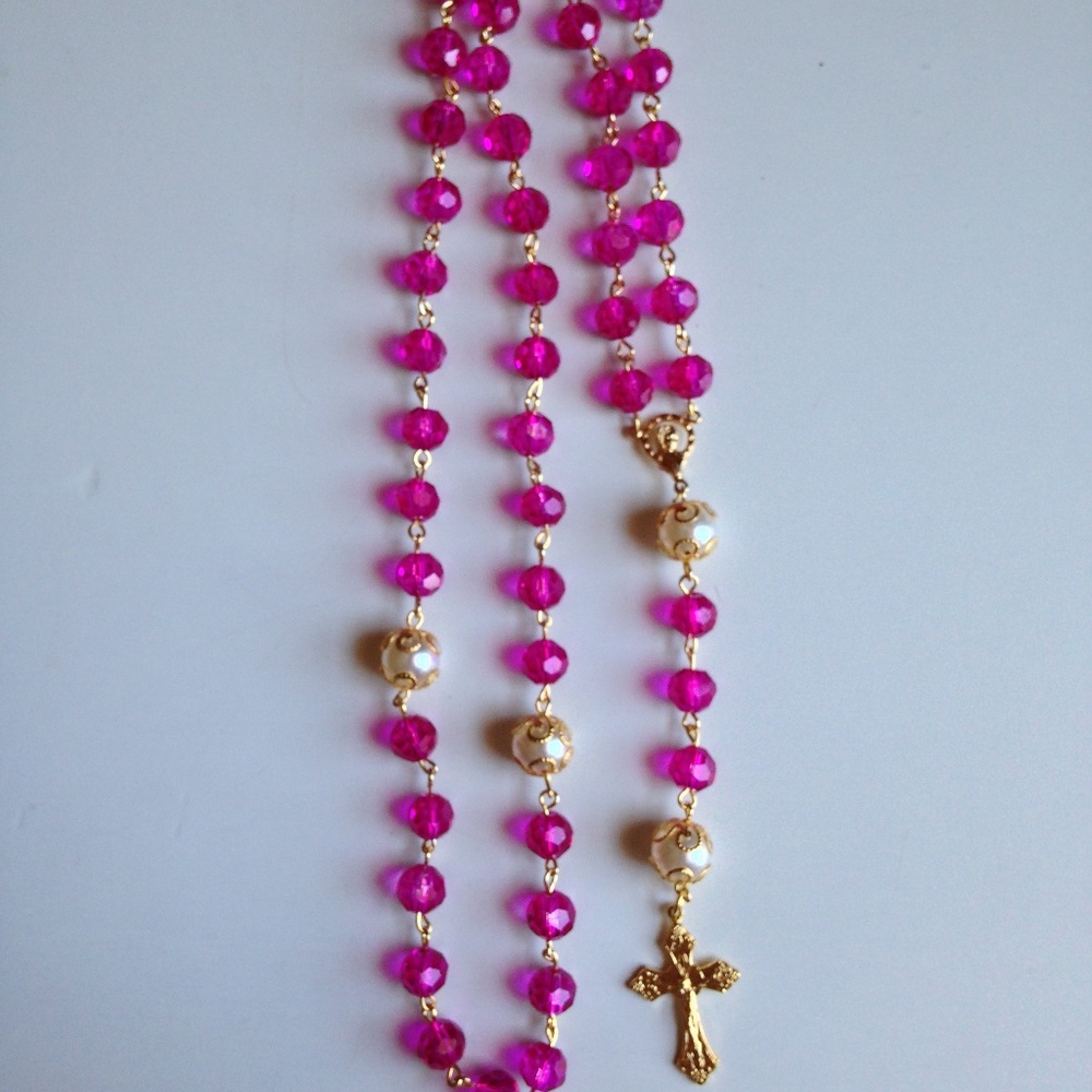 LOVELY AND SPARKING PINK COLORED ROSARY/NECKLACE
